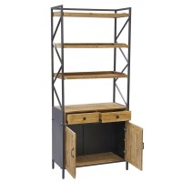 Étagère Style Industriel en Pin et Métal - 4 Niveaux, 2 Tiroirs, 2 Portes -Meuble de Rangement