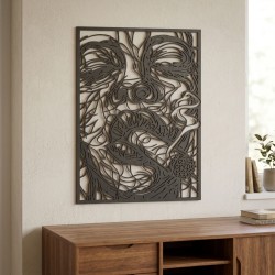 Tableau Décoration Murale Visage Relief Noir - Gravure sur Bois Design
