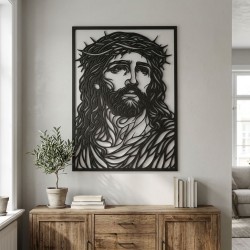 Seinäpöytä Jeesus Kristus Kaiverrettu puu - Tyylikäs musta Relief Sculpture & Suosittu pyhä taide