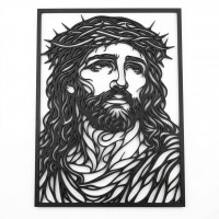 Veggbord Jesus Kristus Gravert Tre - Elegant Svart Relief Sculpture & Popular Sacred Art