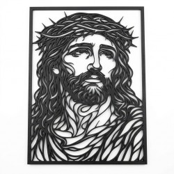 Tavolo da muro Gesù Cristo in legno inciso - elegante scultura di rilievo nero e arte sacra popolare