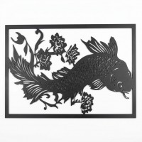 Tableau Mural Poisson Carpe Koï en Bois Gravé : Sculpture Art Japonais en Relief Noir - Déco Murale Nature & Design