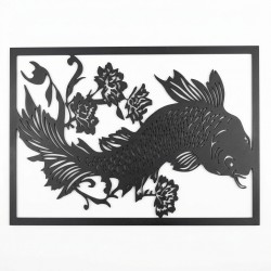 Wall-mounted table Carpe Koi in engraved wood: Sculpture Japanese art in black - Wall Deco Nature & Design