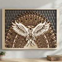 Wand-gemonteerde tafel Eagle gegraveerd: sculptuur wilde kunst in reliëf - wanddecoratie ontwerp natuur