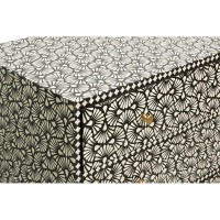 Commode Marqueterie Os Noir et Blanc 3 Tiroirs Pieds Métal : Meuble de Rangement Design Ethnique Chic