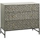 Commode Marqueterie Os Noir et Blanc 3 Tiroirs Pieds Métal : Meuble de Rangement Design Ethnique Chic