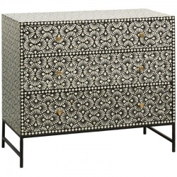 Dresser scorer sort og hvid OS 3 skuffer metalfødder: Chic etnisk design opbevaringsmøbler