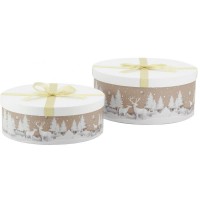 Set di 2 scatole regalo rotonde con coperchio per il tronco: imballaggio di decollo di Natale e stoccaggio chic