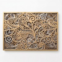 Wall-Mounted Wallboard Gravado Branco e Dourada: Escultura Arte esculpida 3D Chic & Zen - Eastern Wall Decoration