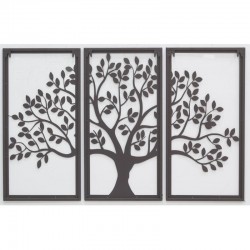 Décoration Murale Arbre de Vie 3 Panneaux en Métal Noir : Tableau Triptyque Grand Format Design Moderne pour Salon & Chambre
