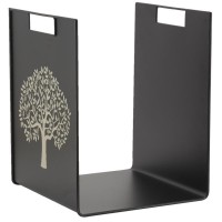 Árvore de vida do armazenamento da sala de parede do metal preto: projeto industrial do armazenamento de lenha para a lareira & 