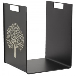 Árvore de vida do armazenamento da sala de parede do metal preto: projeto industrial do armazenamento de lenha para a lareira & 