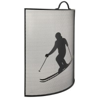 Metal Fireplace Firewall Skier Decor: Protective Grid Stove & Screen Anti-Sparkle Design Mountain Chalet