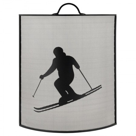 Metal Fireplace Firewall Skier Decor: Protective Grid Stove & Screen Anti-Sparkle Design Mountain Chalet