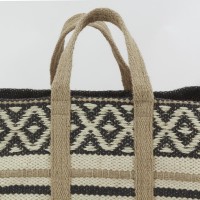 Rechthoekige logtas Natuurlijke Jute & Tinted Pattern Etnik: Houtbasis 100% Jute & Cabas Transport Open haard Design