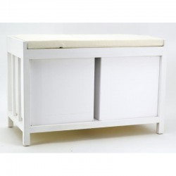 White wooden bench 2 drawers with cushion: storage entry furniture, comfortable sitting seat & indoor box