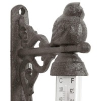 Thermomètre Mural en Fonte et Verre Décor Oiseau à Fixer : Indicateur de Température Intérieur Extérieur Rustique