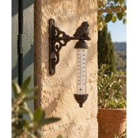 Cast iron wall thermometer and glass decor to fix: rustic outer indoor interior temperature indicator
