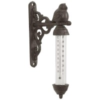 Cast iron wall thermometer and glass decor to fix: rustic outer indoor interior temperature indicator