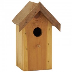 Pin Birds con perca: cabina de madera natural para pájaros de jardín