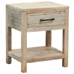 Table de Nuit en Bois Recyclé Blanchi avec 1 Tiroir Chevet Rustic Chic Vintage