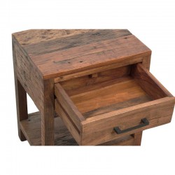 Mesa de noite de madeira reciclada 1 gaveta eco-Responsável e mesa lateral rústica
