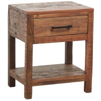 Mesa de noite de madeira reciclada 1 gaveta eco-Responsável e mesa lateral rústica
