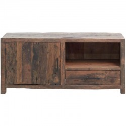 Meuble TV Rectangulaire Bois Recyclé Buffet Bas Télévision 1 Porte 1 Tiroir Rangement