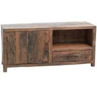 Gabinete de TV rectangular reciclado de madera buffet de madera bajo 1 puerta 1 cajón de almacenamiento