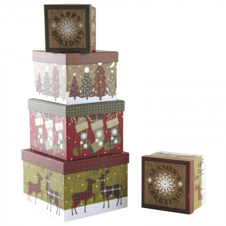 Series of 5 boxed Christmas cardboard gifts with lids