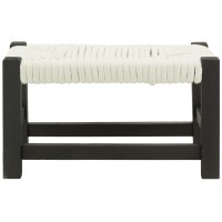 Repose-Pieds en Bois Teinté Noir & Siège Coton Blanc : Pouf Design & Tabouret d'Appoint Chic