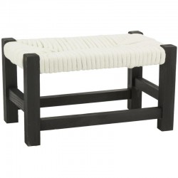 Schwarz getönte hölzerne Fußstütze & weißer Baumwollstuhl: Chic Designer & Hocker