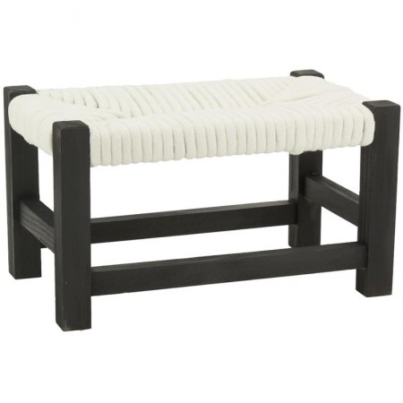 Repose-Pieds en Bois Teinté Noir & Siège Coton Blanc : Pouf Design & Tabouret d'Appoint Chic