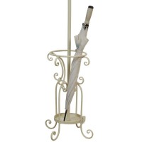 Rack de capa de metal crema con soporte de paraguas integrado de entrada