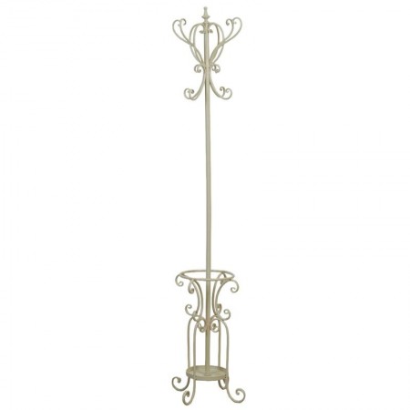 Rack de capa de metal crema con soporte de paraguas integrado de entrada