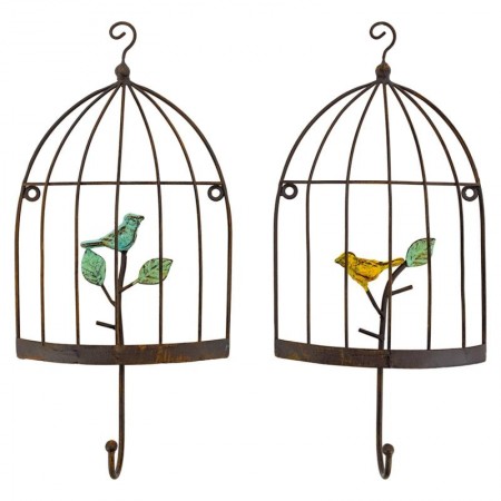 Los 2 Metall Wandhaken + 1 Häkeln Vogelkäfig Vintage & Wanddekor
