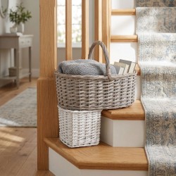 Grå og hvid Wicker Trappekurv Praktisk og Deco Chic Storage
