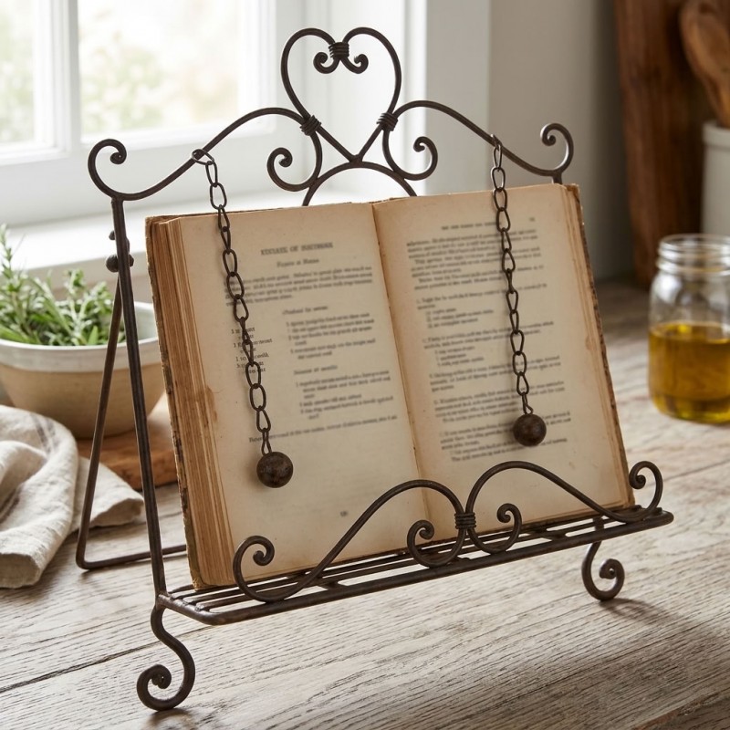 Lutrin de Cuisine en Métal Support Livre de Recettes Porte-Tablette Métallique Pliable