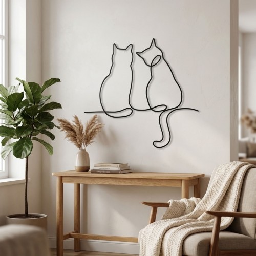 Väggdekoration 2 katter sitter i svart metall: väggskulptur design chatt för vardagsrum, ingång och sovrum