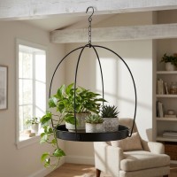 Titular de plantas de bandeja de suspensão Matte lacado suporte de metal suspenso design