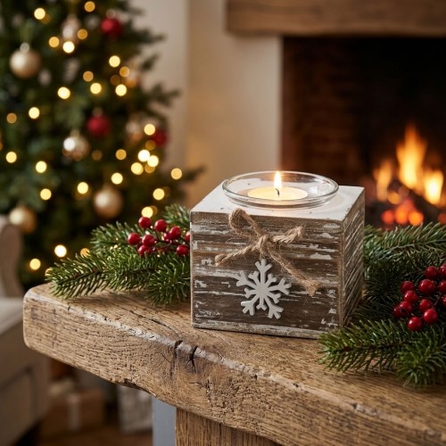 Wooden candlestick Christmas snow flake wooden decoration table