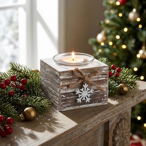 Castiçal de madeira floco de neve de Natal mesa de decoração de madeira