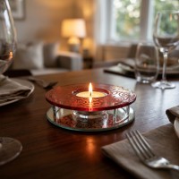 Suporte de vela de alívio de vidro redondo e espelho fundo elegante e romântico photophore