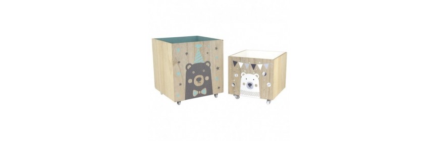 Storage and children's toy box in wood and wicker - Children's furniture