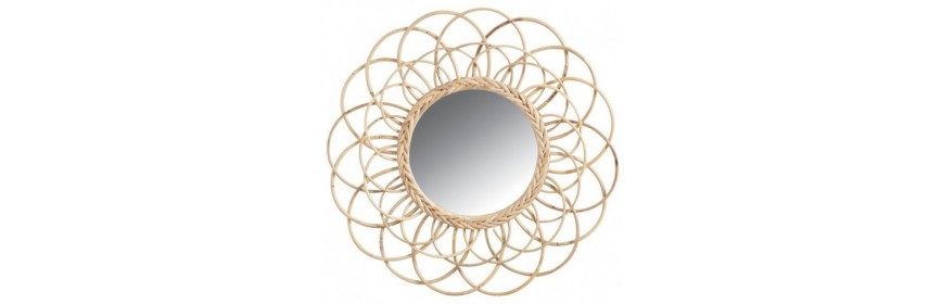 Rectangle Wooden Wall Mirror - Round Wicker Wall Mirror - Rattan Wall Mirror