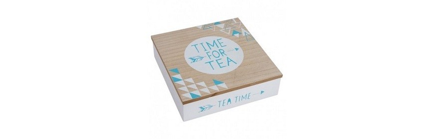 Boite à thés en bois à compartiment - Coffret à thé en bois blanc, naturel, vernis, brut