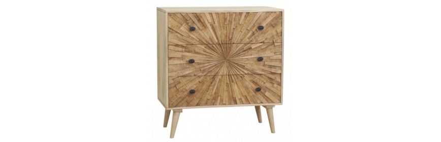 Better Home Products Isabela - Cómoda de madera de pino maciza con 4  cajones, color natural