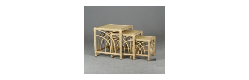 Stands and nesting tables in wood and rattan